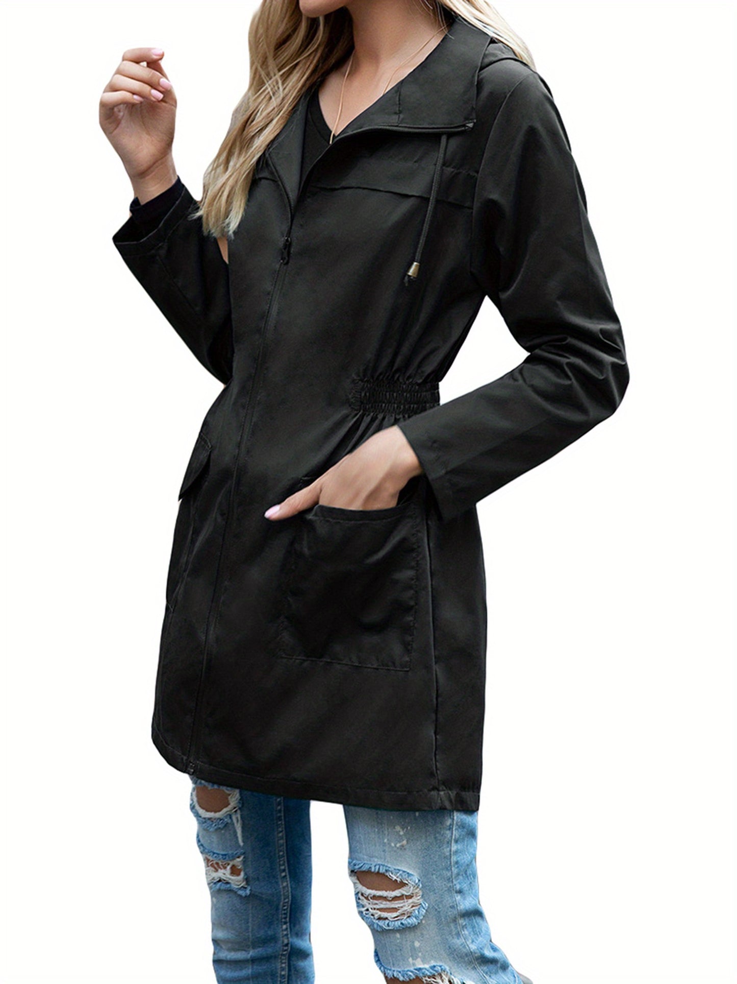 Waterproof Ladies' Lightweight Rain Jacket - Windproof Active Trench Coat with Hood for Outdoor Activities - Breathable, Packable, and Compact Design