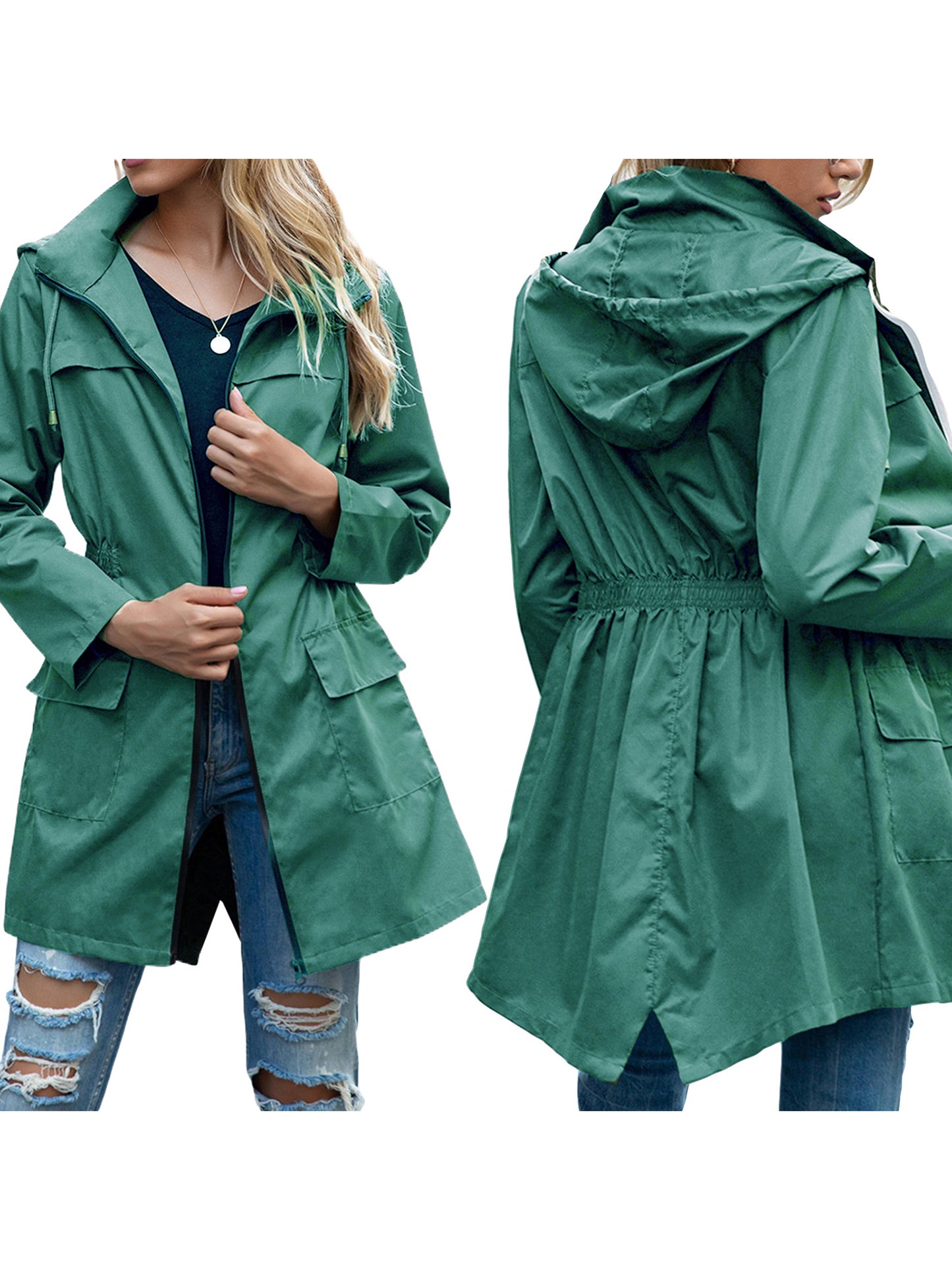 Waterproof Ladies' Lightweight Rain Jacket - Windproof Active Trench Coat with Hood for Outdoor Activities - Breathable, Packable, and Compact Design