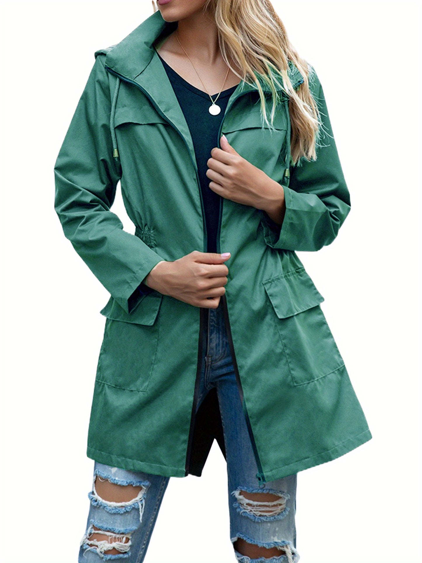 Waterproof Ladies' Lightweight Rain Jacket - Windproof Active Trench Coat with Hood for Outdoor Activities - Breathable, Packable, and Compact Design