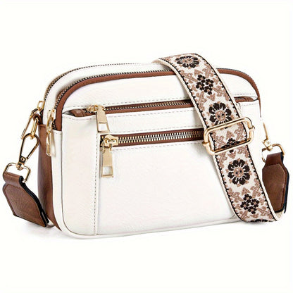 New Ladies Colorblocking Multifunctional Zipper Crossbody Square Bag PU Shoulder Bag Purse Adjustable Shoulder Strap