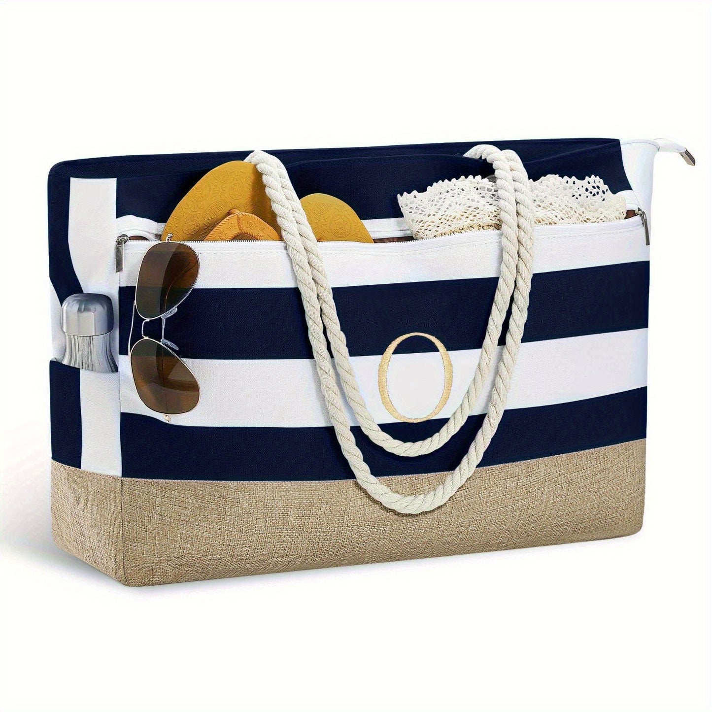 [Fast Arrival] Large Personalized Initial Beach Tote Bag - Spacious Zipper Bag for Women - Perfect Birthday Gift, Travel, Beach Essential, Stylish and Durable Companion