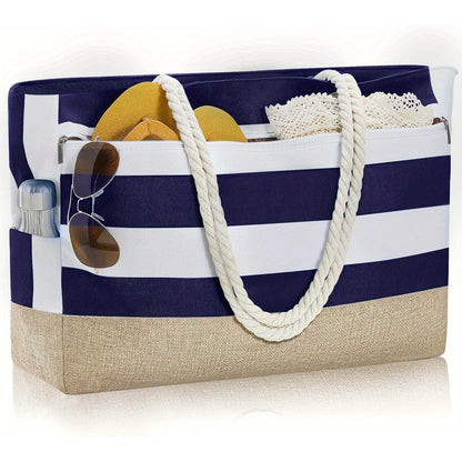 [Fast Arrival] Large Personalized Initial Beach Tote Bag - Spacious Zipper Bag for Women - Perfect Birthday Gift, Travel, Beach Essential, Stylish and Durable Companion