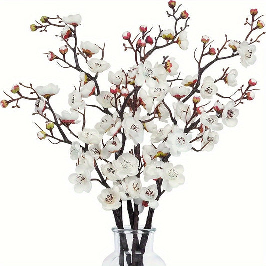 6pcs Realistic Artificial Plum Blossom Branches - Vibrant Silk Flower Stems for Home Office Party Decor, Housewarming Centerpiece Gift, Durable Plastic House Decor with Lifelike Fake Flowers for Spring and Summer Decorations