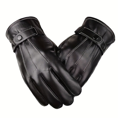 WarmthMaster Men's Insulated Black PU Leather Gloves - Water-Resistant, Flannel Lined, Short Length, Pull-On Closure, Dry Clean Only - Perfect for Outdoor Activities, Skiing, and Winter Sports