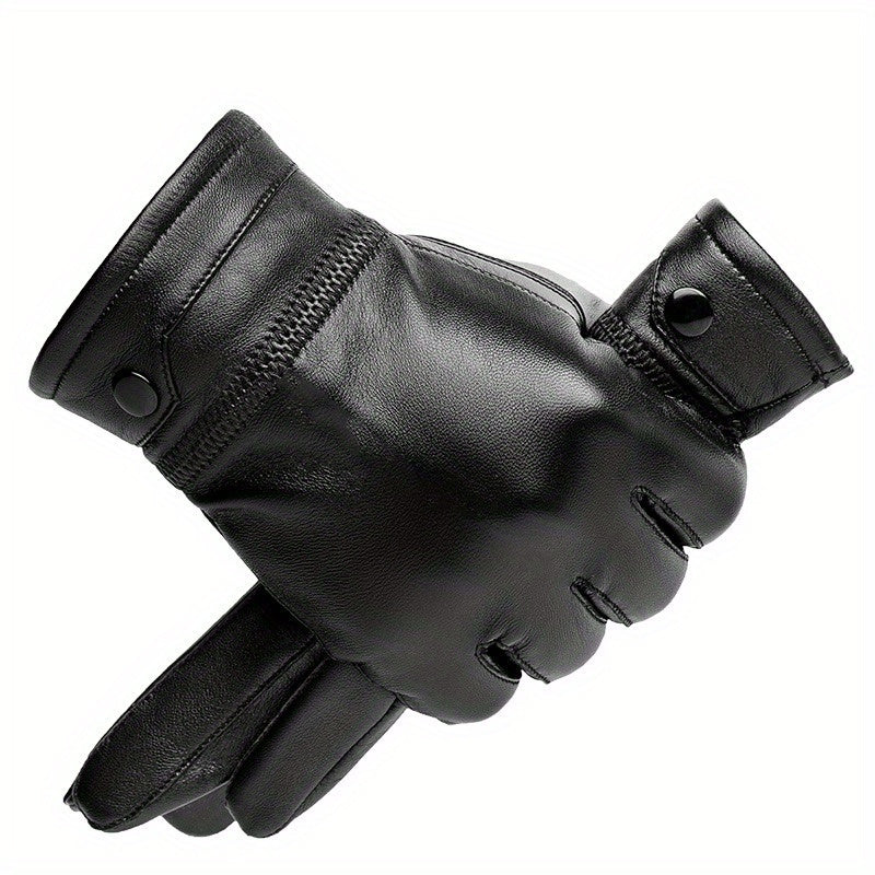 WarmthMaster Men's Insulated Black PU Leather Gloves - Water-Resistant, Flannel Lined, Short Length, Pull-On Closure, Dry Clean Only - Perfect for Outdoor Activities, Skiing, and Winter Sports