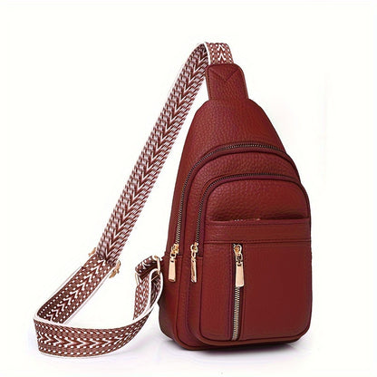 Vintage Multi-Pocket PU Leather Women's Chest Bag, Zipper Crossbody Shoulder Bag for Leisure Sports