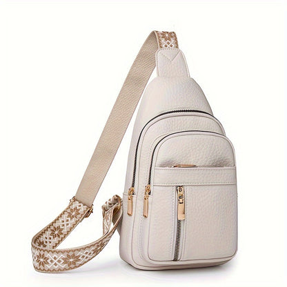 Vintage Multi-Pocket PU Leather Women's Chest Bag, Zipper Crossbody Shoulder Bag for Leisure Sports