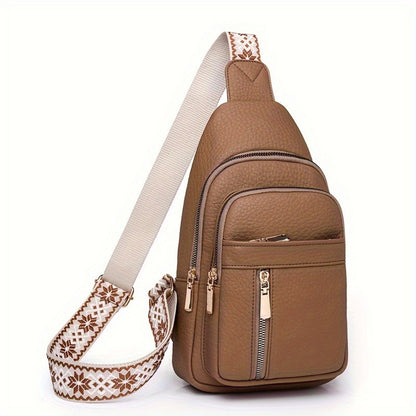 Vintage Multi-Pocket PU Leather Women's Chest Bag, Zipper Crossbody Shoulder Bag for Leisure Sports