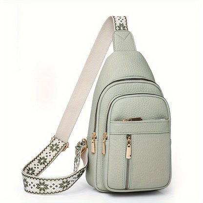 Vintage Multi-Pocket PU Leather Women's Chest Bag, Zipper Crossbody Shoulder Bag for Leisure Sports