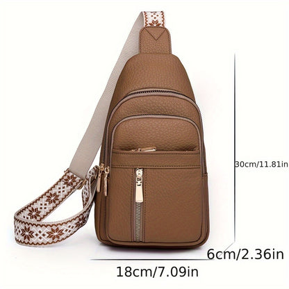 Vintage Multi-Pocket PU Leather Women's Chest Bag, Zipper Crossbody Shoulder Bag for Leisure Sports