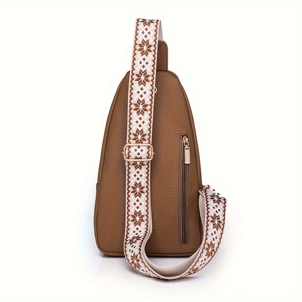 Vintage Multi-Pocket PU Leather Women's Chest Bag, Zipper Crossbody Shoulder Bag for Leisure Sports