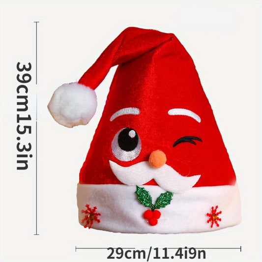 Christmas Santa Hat with Cartoon Design - Polycotton, No Feathers, Hand Wash Only - Festive Party Headwear, Non-Electric Holiday Gift & Decoration for Home and Celebrations