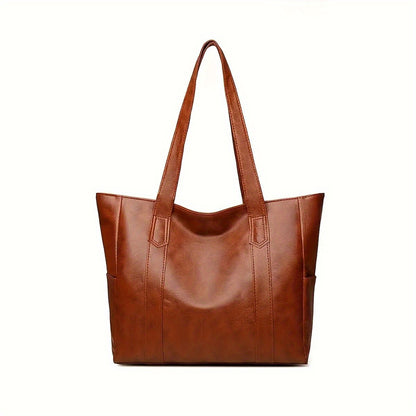 Large Capacity Vintage Retro Vegan Shoulder Bag - Women's Casual Commute Tote Handbag