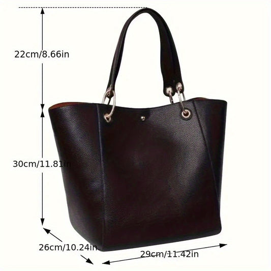 Large Capacity Retro Style Minimalist Women's Shoulder Tote Bag, Fashionable Bucket Handbag with Multiple Color Options