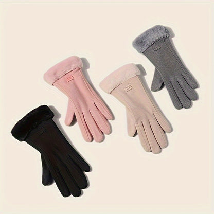 Women's Touchscreen-Compatible Winter Gloves with Plush Lining - Full Finger, Knit Outdoor Cycling Gloves, Perfect for Halloween & Christmas Gifts