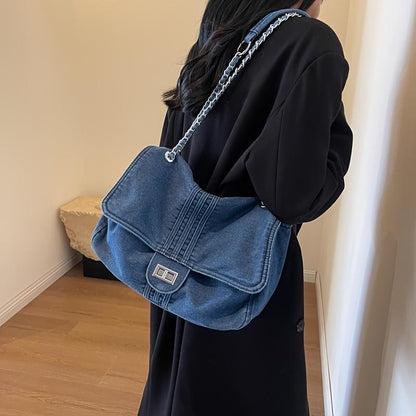 [Fast Arrival] Stylish Women's Retro Denim Shoulder Bag, Y2G Underarm Handbag with Chain Crossbody Strap for Street Wear