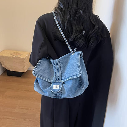 [Fast Arrival] Stylish Women's Retro Denim Shoulder Bag, Y2G Underarm Handbag with Chain Crossbody Strap for Street Wear