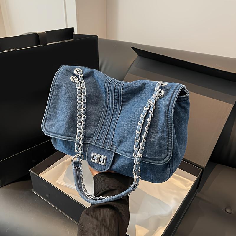 [Fast Arrival] Stylish Women's Retro Denim Shoulder Bag, Y2G Underarm Handbag with Chain Crossbody Strap for Street Wear