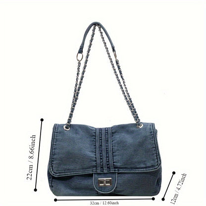 [Fast Arrival] Stylish Women's Retro Denim Shoulder Bag, Y2G Underarm Handbag with Chain Crossbody Strap for Street Wear