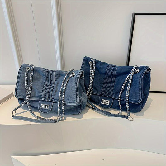 [Fast Arrival] Stylish Women's Retro Denim Shoulder Bag, Y2G Underarm Handbag with Chain Crossbody Strap for Street Wear