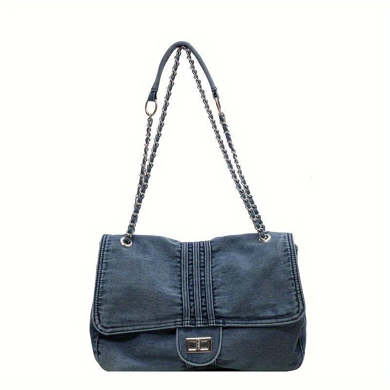 [Fast Arrival] Stylish Women's Retro Denim Shoulder Bag, Y2G Underarm Handbag with Chain Crossbody Strap for Street Wear