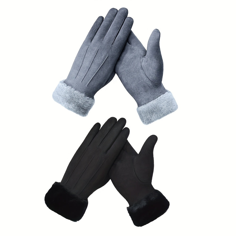 2pcs Women's Luxury Suede Touchscreen Gloves - Warm, Stretchy & Windproof for Winter Outdoor Activities