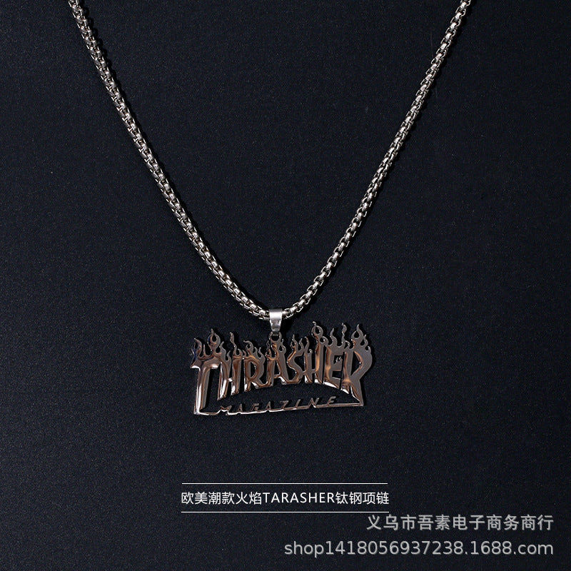 vakkv Fashion Brand Titanium Just Hip Hop Style Necklace Men and Women Ins Cold Talk Wind All-Match Sweater Chain Punk Pendant Long Accessories