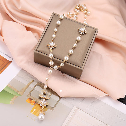 vakkv  New Necklace Women's Long Korean Style Chic Chanel-Style Lanyard Accessories HOTan and NEWn Famous Pearl Sweater Pendant Wholesale