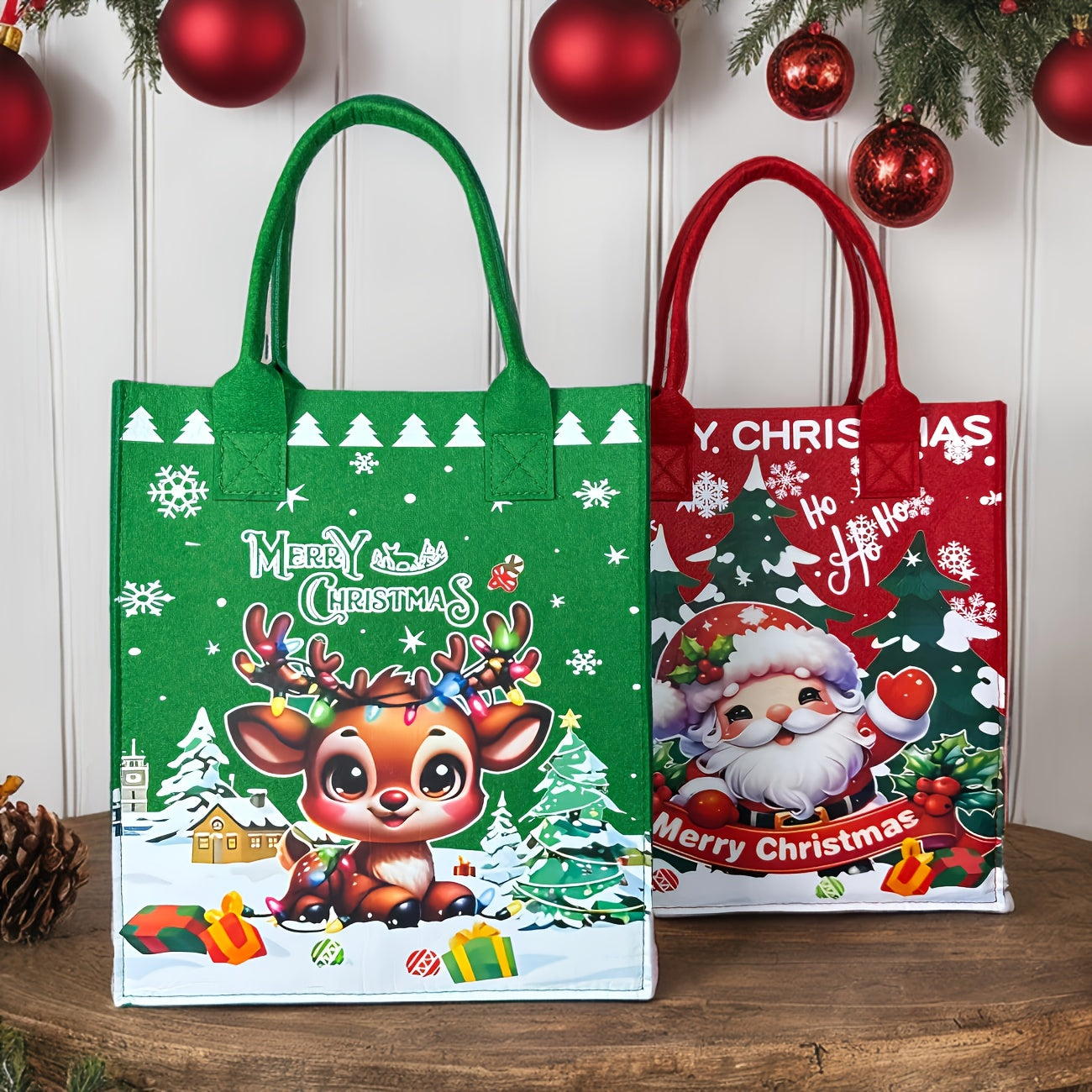 Christmas Felt Tote Bag with Pom-Poms, Simple Style, Random Color And Position, Perfect Gift