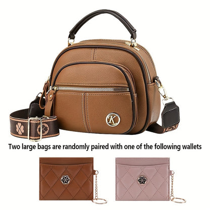 Small Women's Multi-Pocket Casual Shoulder Crossbody Handbag with Adjustable Strap, Layered Design Fashionable Versatile Bag