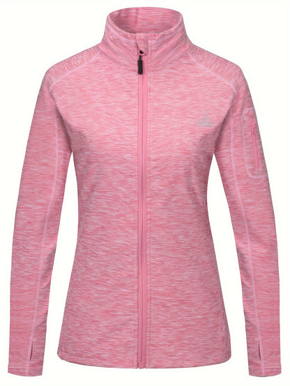 Womens Sporty Solid Color Zipper Jacket - Stylish Long Sleeves, Breathable Running Activewear for CasualAthleisure Wear - Durable Zipper, Ideal for Fitness Enthusiasts