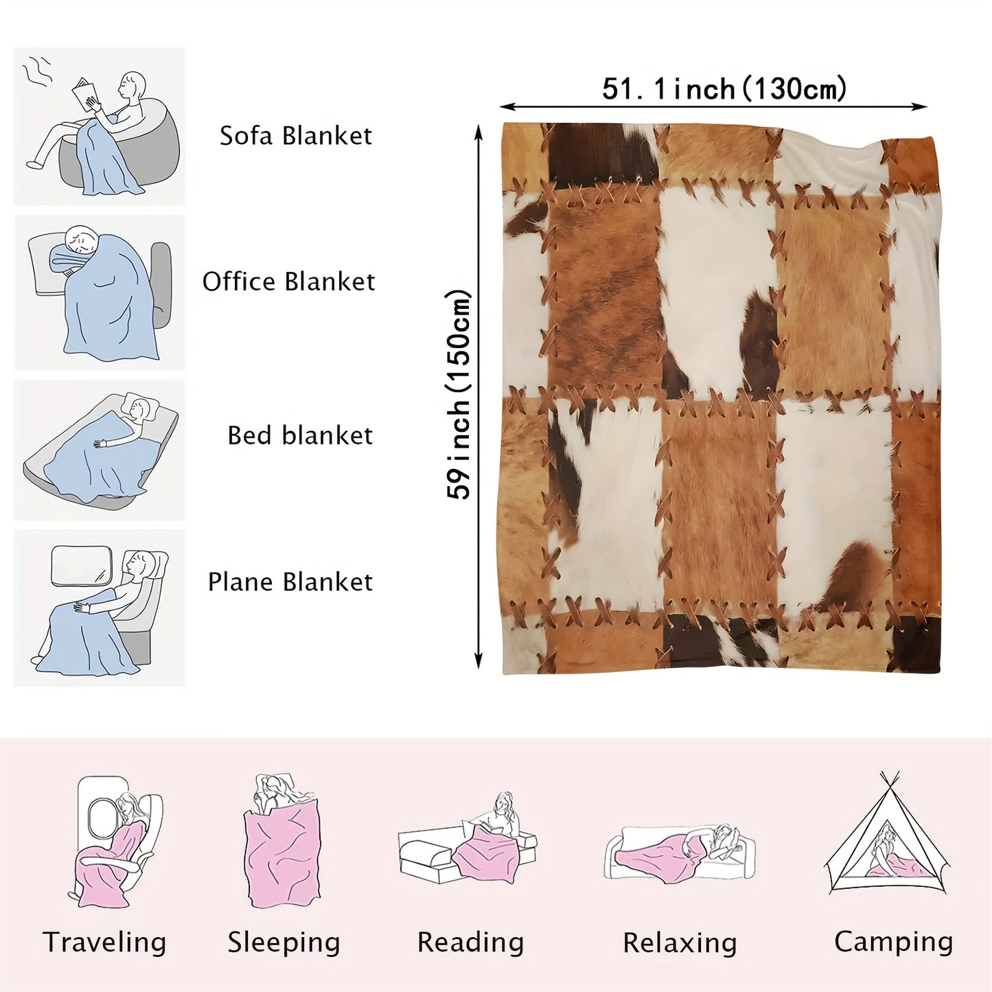 1pc Animal Fur Digital Print Flannel Blanket, Soft And Warm Comfort Throw For Bedroom, Living Room, Office, Travel - Multi-Use Bedspread, Towel Wrap