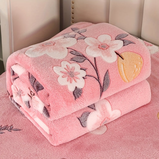 Vintage Floral Flannel Throw Blanket - All Seasons Soft Comfort Fleece Throw with 3D Cut Flower Design, Multi-Functional Coral Fleece Decorative Office Camping Travel Sofa Throw, Woven Polyester Lightweight Warm Bedding