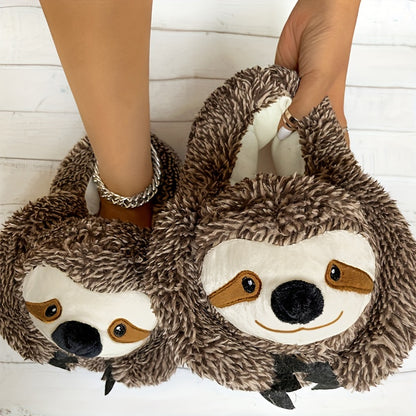 Cute Cartoon Sloth Plush Slippers - Soft Fuzzy Lined, Warm Cozy Indoor Home Shoes, Comfortable Slip-on Footwear for All Seasons - Novelty Fabric Upper, Cartoon Patterned, No Printing, Fabric Sole, and Insole