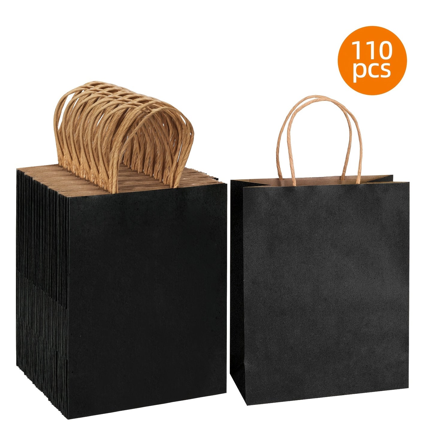 110pcs Black/Brown Gift Bags Paper Gift Bags With Handles, Christmas Gift Bags, Medium Sizes Gift Bags Bulk, Paper Bags For Small Business, Shopping Bags, Retail Bags, Party Bags, Favor Bags, 8x4x10 In