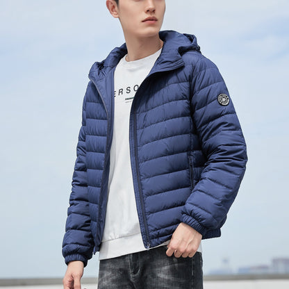 Warm and Stylish Men's Fleece Hooded Jacket for Outdoor Activities in Fall and Winter