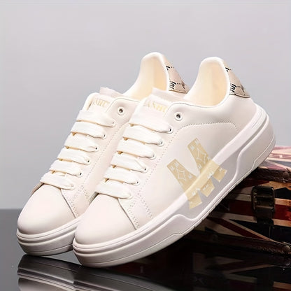 Men's Low Top Solid Platform Lace Up Shoes for Outdoor Walking and Street Wandering, Suitable for All Seasons