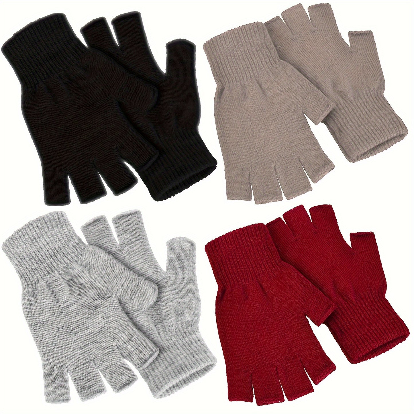 4 Pairs Winter Half Finger Gloves Knitted Fingerless Mittens Warm Stretchy Gloves for Men and Women