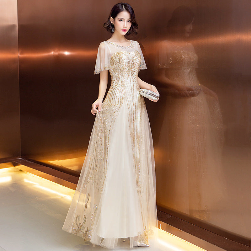 VAKKV Evening Dress for Women  New Elegant Banquet Sequined Host Socialite Dress Elegant Long Summer