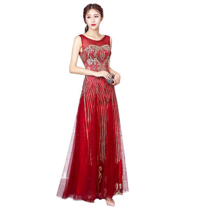 VAKKV Evening Dress for Women  New Elegant Banquet Sequined Host Socialite Dress Elegant Long Summer