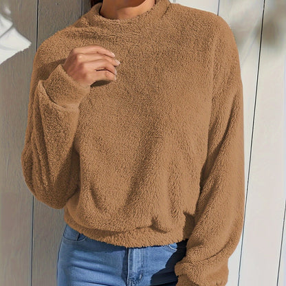 CozySoft Womens Plush Drop Shoulder Sweatshirt - Ultra-Comfortable, Versatile Long Sleeve Casual Wear with Classic Crew Neck