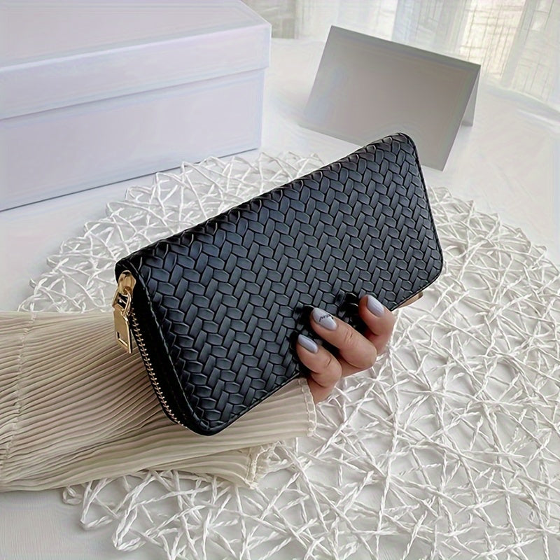 Luxury Long Wallet Clutch Bag - Zipper-Around Closure, Faux Leather Lining, Solid Color Design, PU Material, Coin Purse with Money Clip - Stylish and Practical Accessory for Women