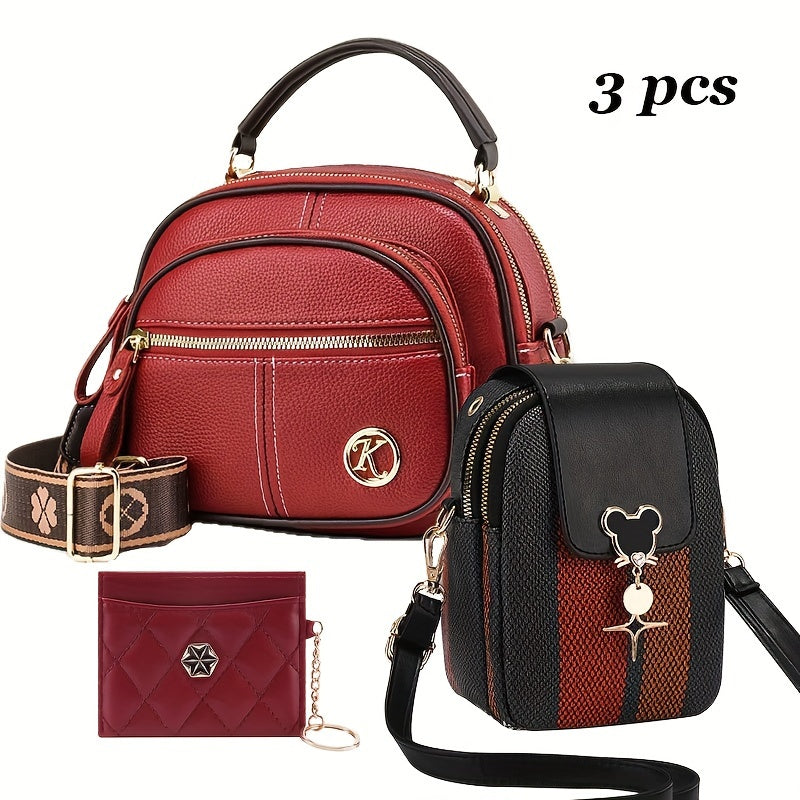 Small Women's Multi-Pocket Casual Shoulder Crossbody Handbag with Adjustable Strap, Layered Design Fashionable Versatile Bag