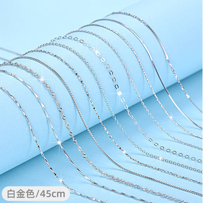 S925 Sterling Silver Necklace Box Chain Ingot Melon Seeds Water Wave Starry Sky Snake Bone Cross Female Clavicle Chain Necklace Wholesale