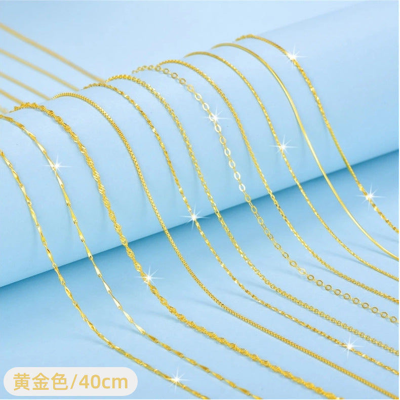 S925 Sterling Silver Necklace Box Chain Ingot Melon Seeds Water Wave Starry Sky Snake Bone Cross Female Clavicle Chain Necklace Wholesale