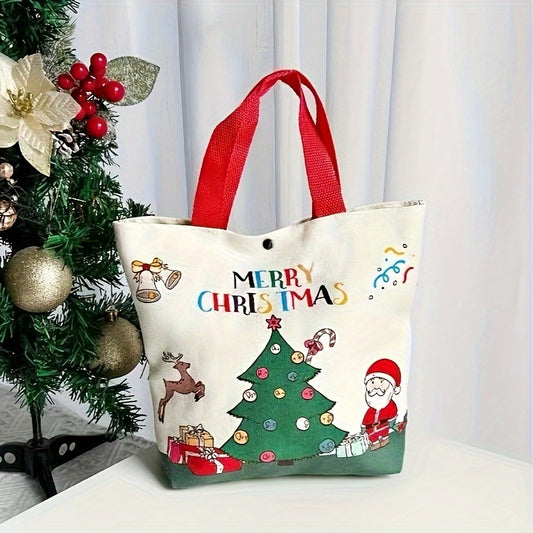 Christmas Canvas Gift Bag - Festive Red & Mixed Colors, Perfect for Candy, Apples, and Holiday Presents