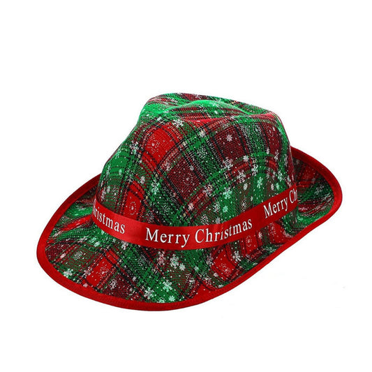 Christmas Fedora Hats for Adults Classic Snowflake Plaid Print Party Hat with Band for Women and Men