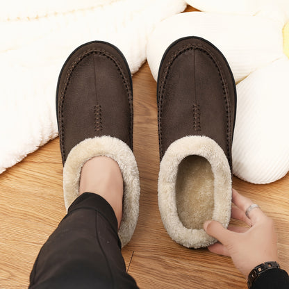 Plus Size Men's Warm Cozy Slides, Comfortable Fuzzy Soft Slippers, Plush Comfy Non-slip Home Shoes For Indoor Outdoor Bedroom, Winter