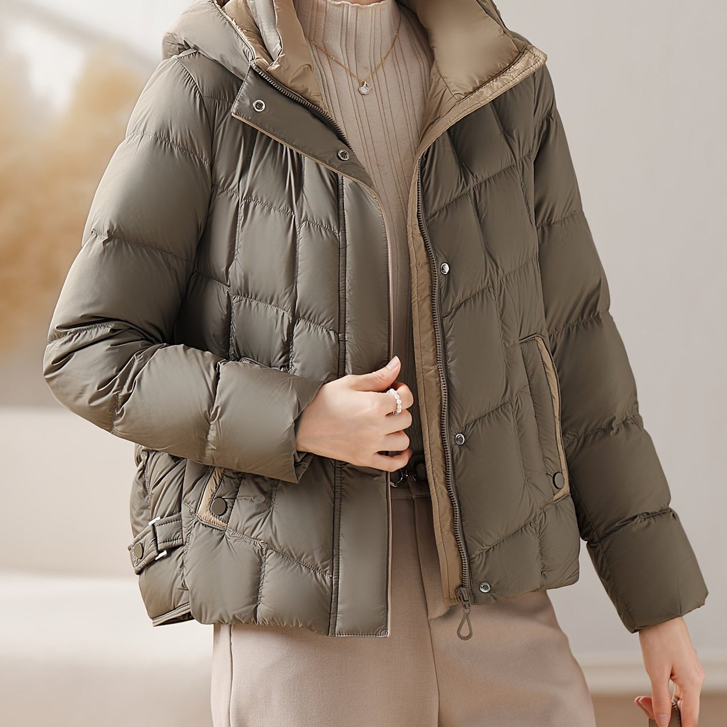 Winter New Arrival: Women's Puffer Jacket with Hood - Duck Down Filling, Polyester Fabric, Regular Fit, Long Sleeves, Zipper Closure, No Belt, Suitable for Fall/Winter Seasons