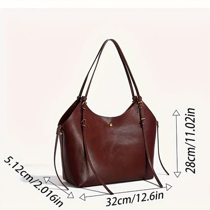 Elegant Vintage Tote Bag for Women  - Large Capacity, Buckle Closure, Removable Strap, Fabric Lining, Edge Paint Detail, Professional Clean, Versatile Shoulder Bag - Baigou Production Area